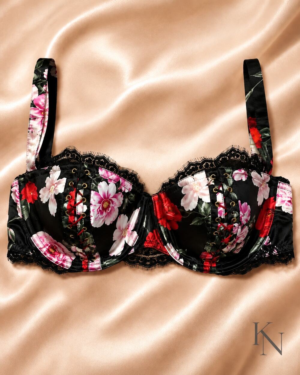 NWT Victoria’s Secret Atelier Floral Silk Lace-Up Bra 38D